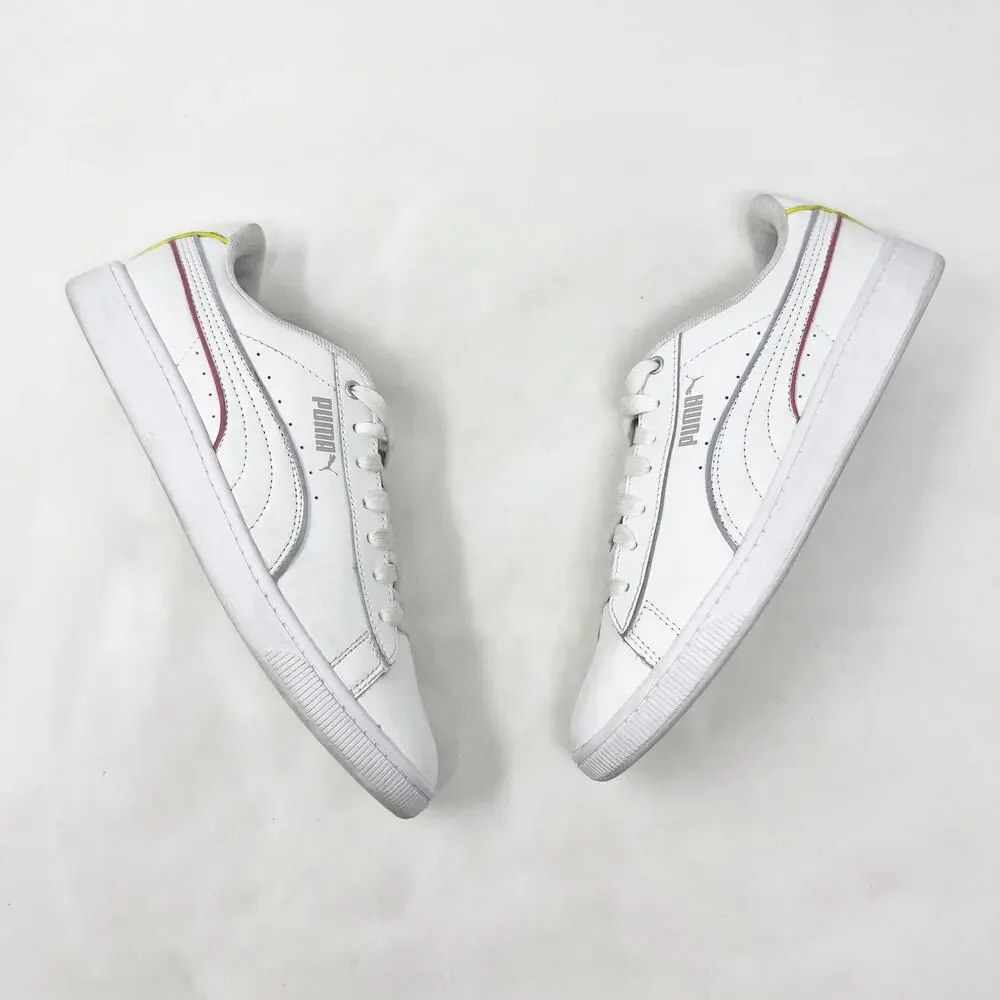[PUMA] White Vikky V2 Leather Lace Up Casual Sneakers Soft Foam Comfortable Sz 8